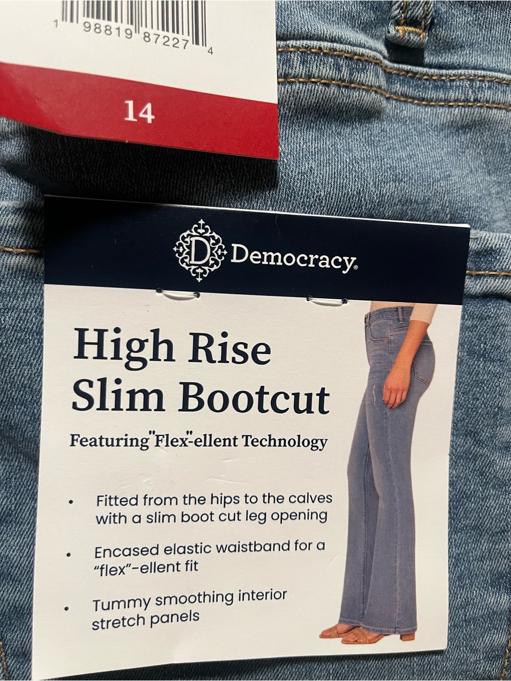 Democracy High Rise Slim Bootcut Jeans - Light Blue 14 NEW